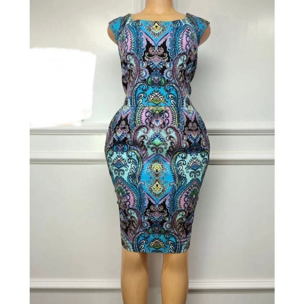 New York & Company Size 6 Women's Paisley Purple Blue Boho NY&CO Cocktail Dress